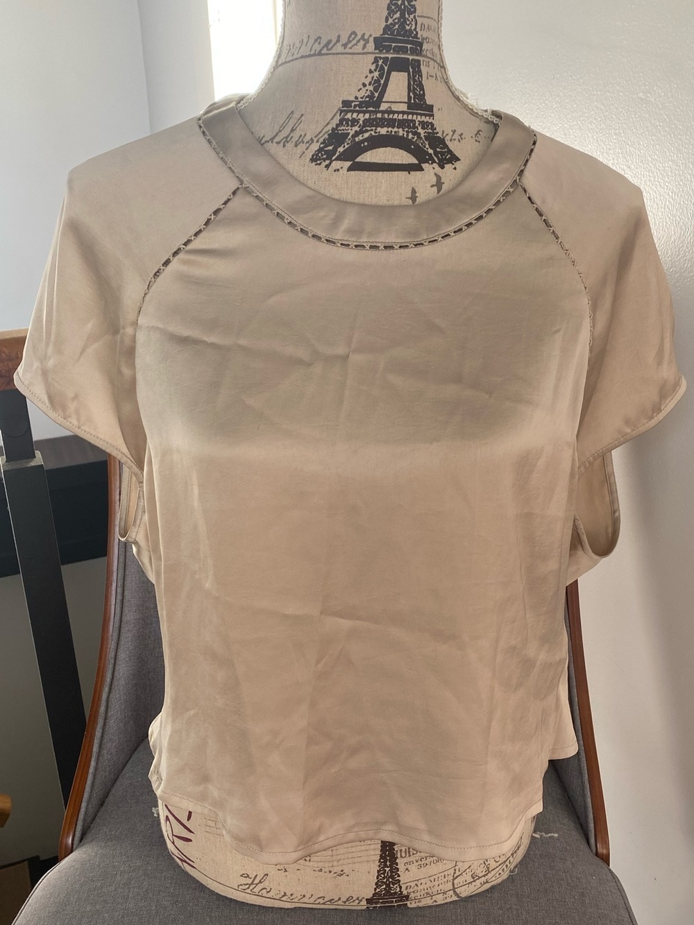 AllSaints Beige Short Sleeve Crewneck Top